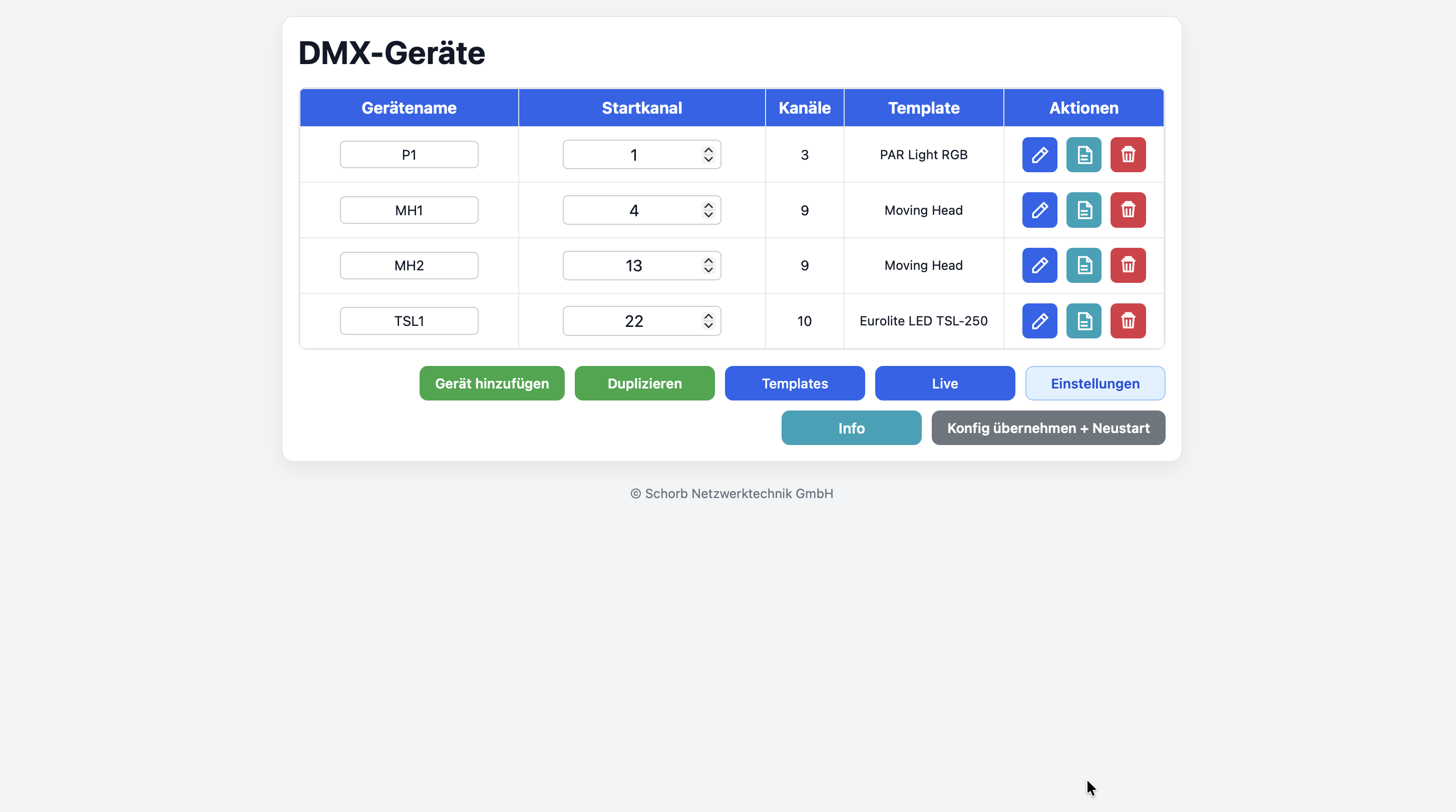 Geräteverwaltung im Web-Interface